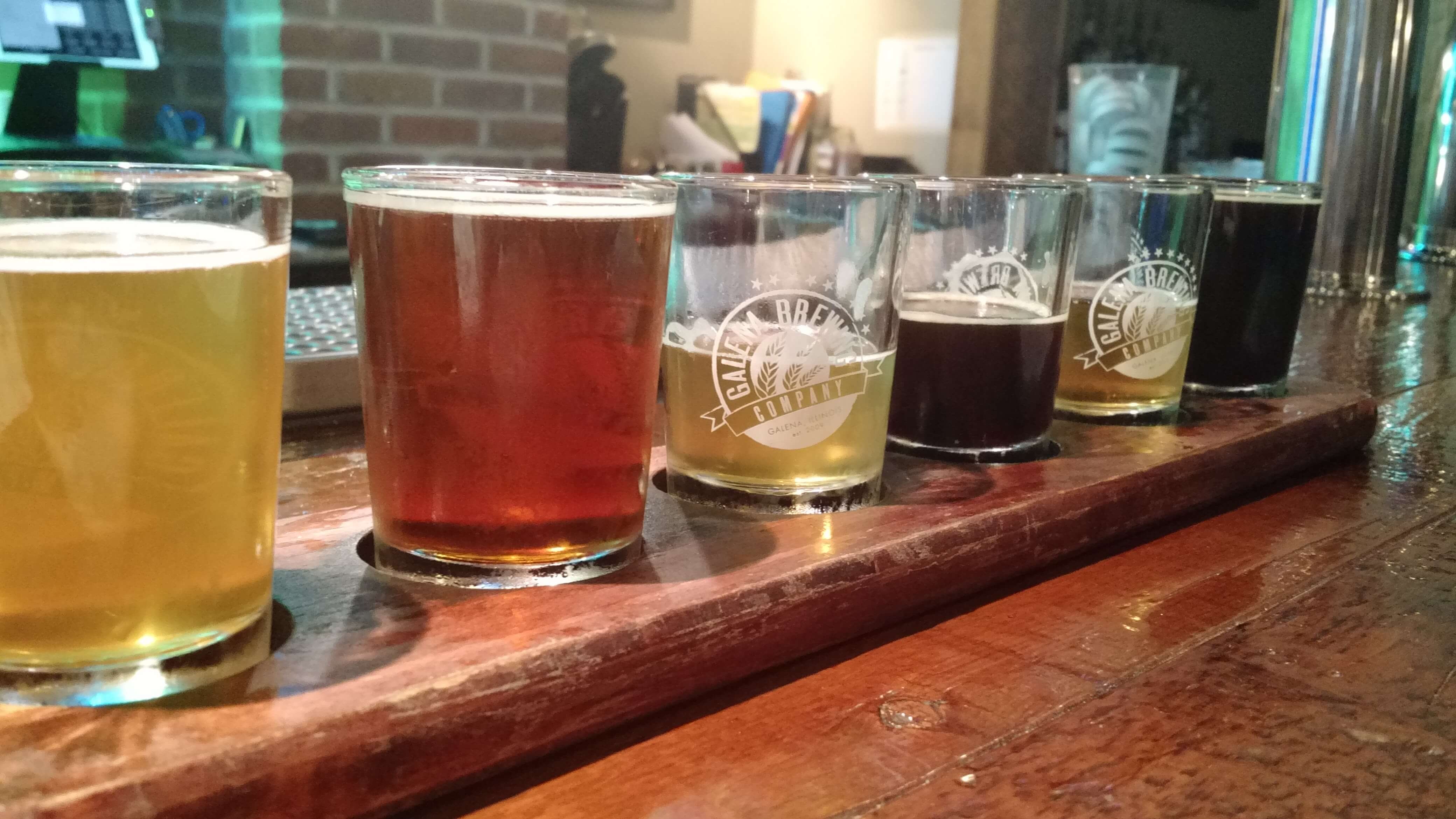 A generous flight of beers from Galena Brewing Company